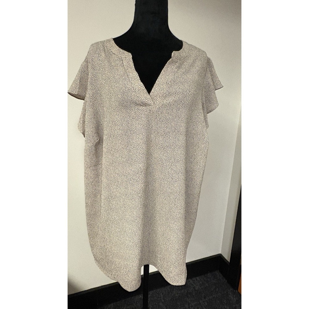 Adrianna Papell Cream Black Dotted Flutter Sleeve Blouse Women's Size 1X-2X